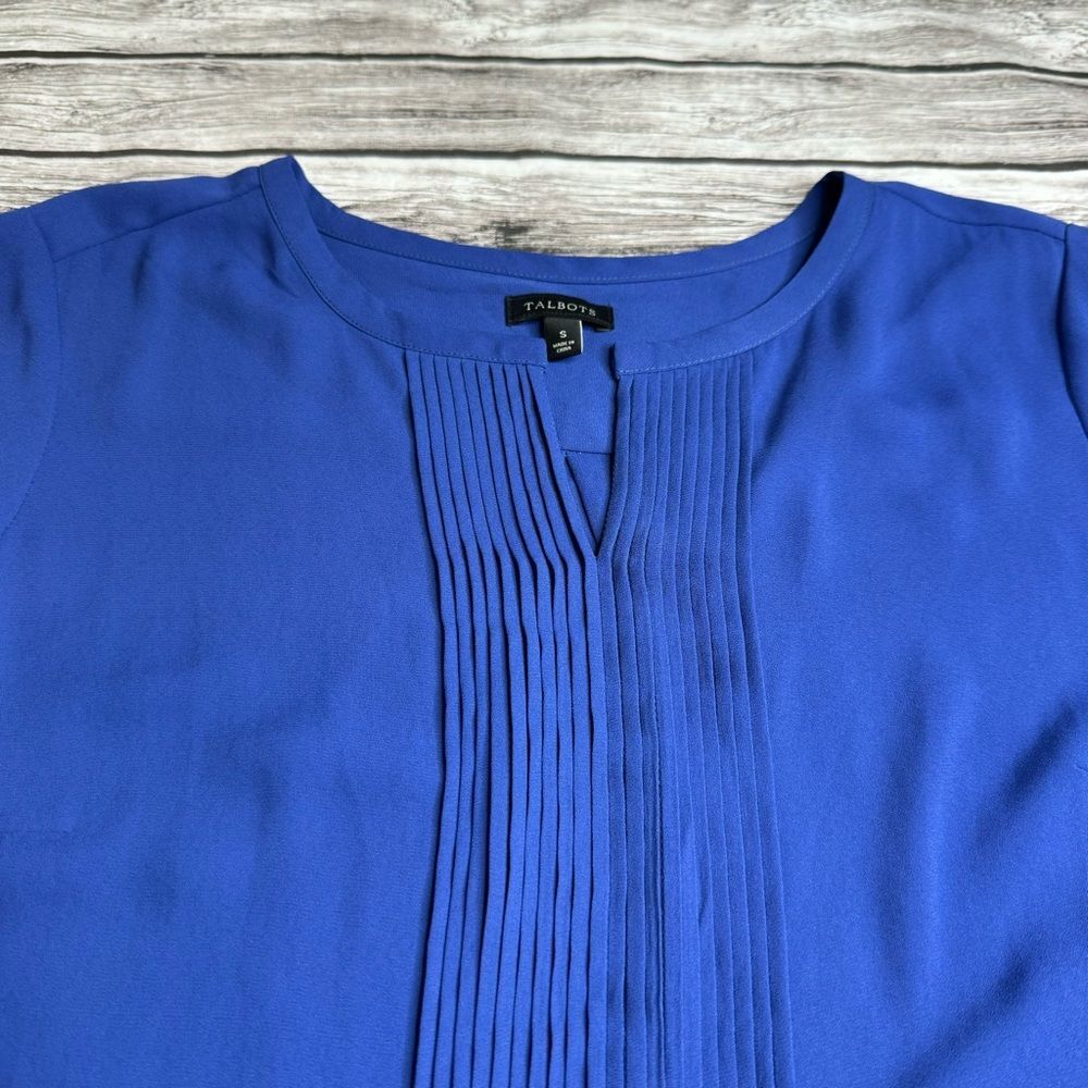 Talbots Women's Notched Long Sleeve Pullover Blouse Bright Royal Blue S SM Small - Picture 5 of 14